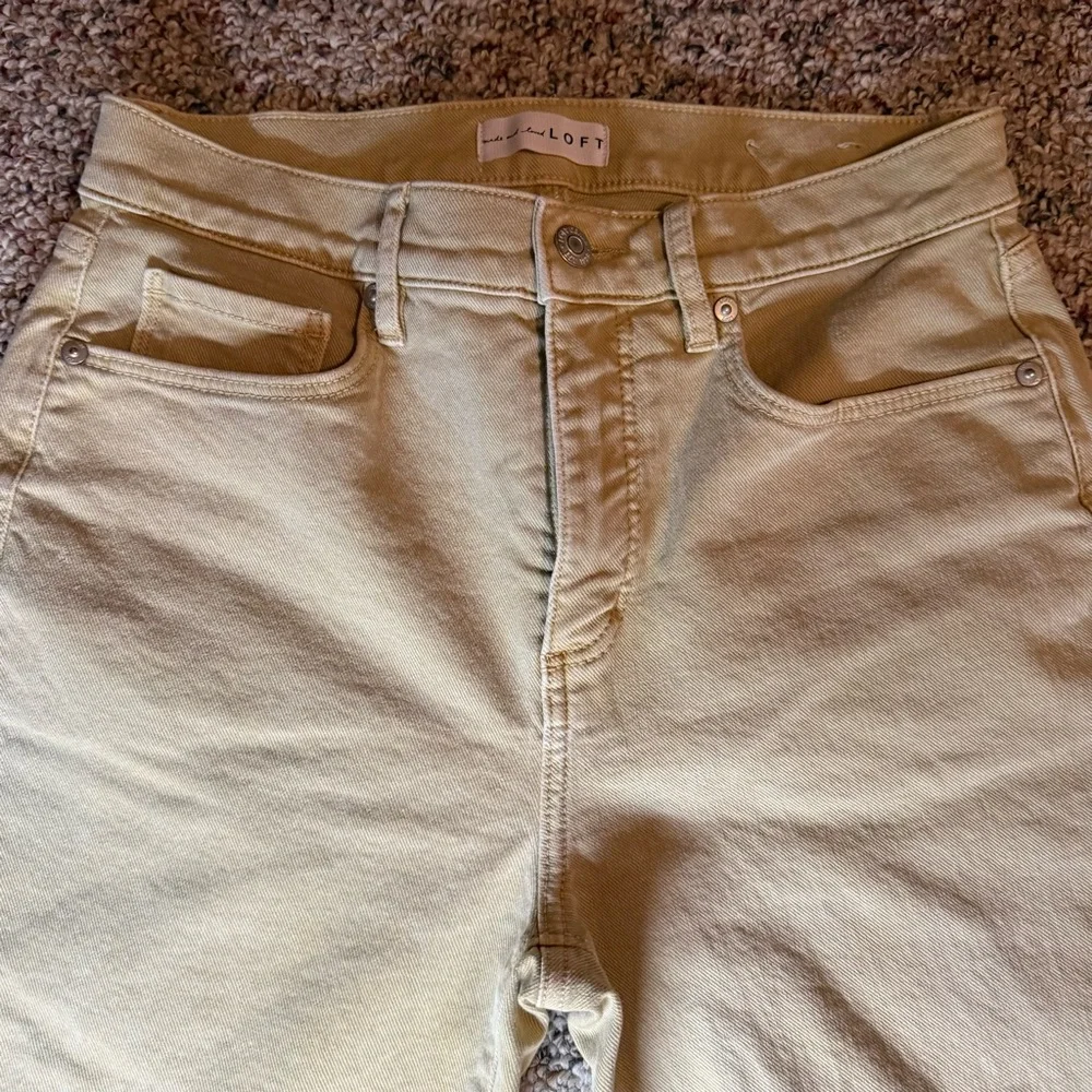 LOFT Tan mid rise , flare, frayed hem jeans 2 - Picture 2 of 10